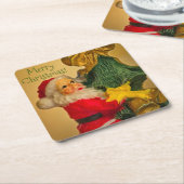 サンタパーソナライズされたクロースからのクリスマスの挨拶 スクエアペーパーコースター (アングル)