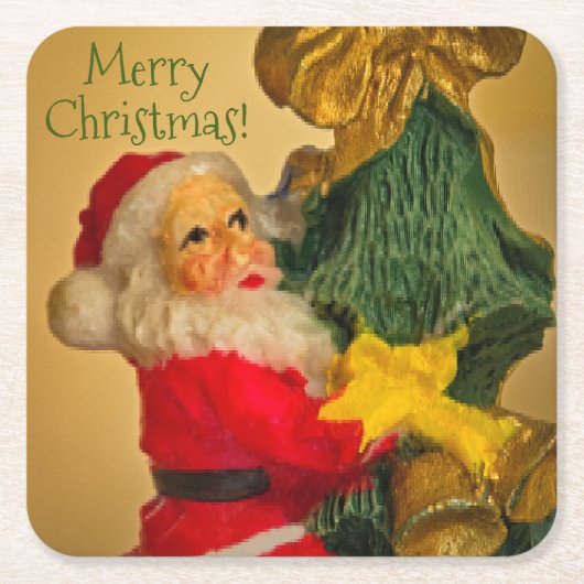 サンタパーソナライズされたクロースからのクリスマスの挨拶 スクエアペーパーコースター (正面)
