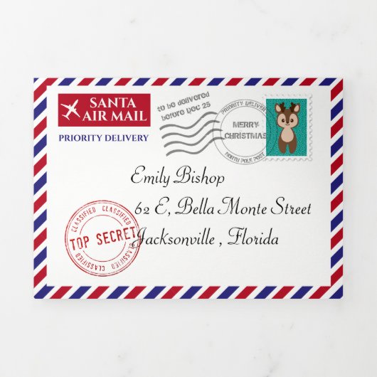 サンタパーソナライズされたクロースからのクリスマスレター 三つ折りカード (カバー)