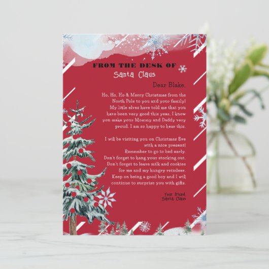 サンタパーソナライズされたクロースからの手紙 招待状 (スタンド正面)