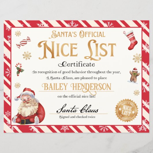 サンタパーソナライズされたクロースからの素敵な証明書 (正面)