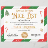 サンタパーソナライズされたクロースからの素敵な証明書 (正面)