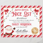 サンタパーソナライズされたクロースからの素敵な証明書 (正面)