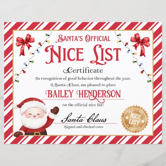 サンタパーソナライズされたクロースからの素敵な証明書 (正面)