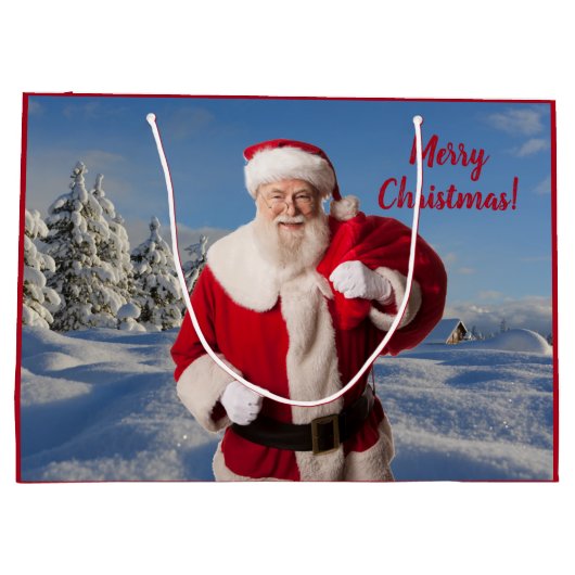 サンタパーソナライズされたクロースからの贈り物クリスマス ラージペーパーバッグ (裏面)