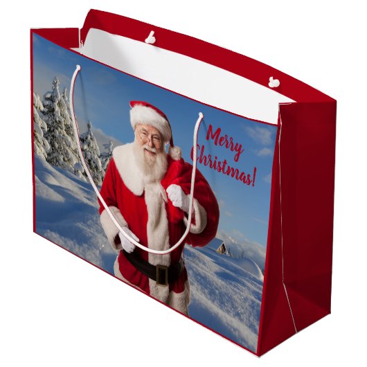 サンタパーソナライズされたクロースからの贈り物クリスマス ラージペーパーバッグ (裏面アングル)