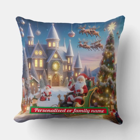 サンタパーソナライズされたクロースカラフルクリスマス クッション (正面)
