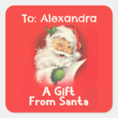 サンタパーソナライズされたクロースヴィンテージのギフトに名前を付ける スクエアシール (正面)