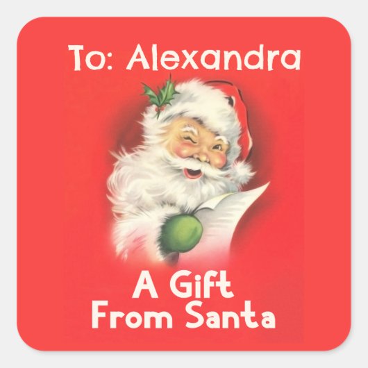 サンタパーソナライズされたクロースヴィンテージのギフトに名前を付ける スクエアシール (正面)