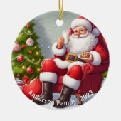 サンタパーソナライズされたクロース食べ物のクッキー セラミックオーナメント (正面)