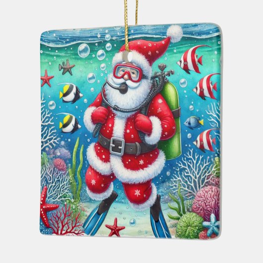 サンタパーソナライズされたスキューバダイビングクリスマス セラミックオーナメント (左)