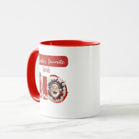 サンタパーソナライズされたズHO赤お気に入りの白クリスマス マグカップ (正面左)