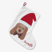 サンタパーソナライズされたハウンドドッグクリスマスストッキング ラージクリスマスストッキング (正面 (吊り時))