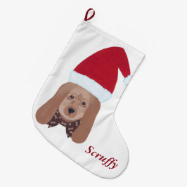 サンタパーソナライズされたハウンドドッグクリスマスストッキング ラージクリスマスストッキング
