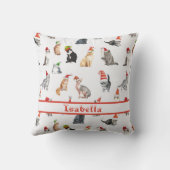 サンタパーソナライズされたハットでクリスマスの楽しい猫 クッション (裏面)