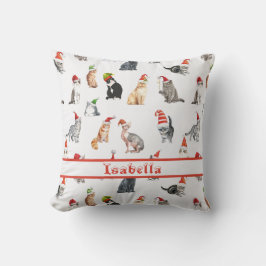 サンタパーソナライズされたハットでクリスマスの楽しい猫 クッション