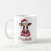 サンタパーソナライズされたハットのメリークリスマス牛 コーヒーマグカップ (左)