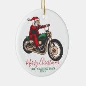 サンタパーソナライズされたバイクもしくは自転車に乗る人クリスマス セラミックオーナメント (右)