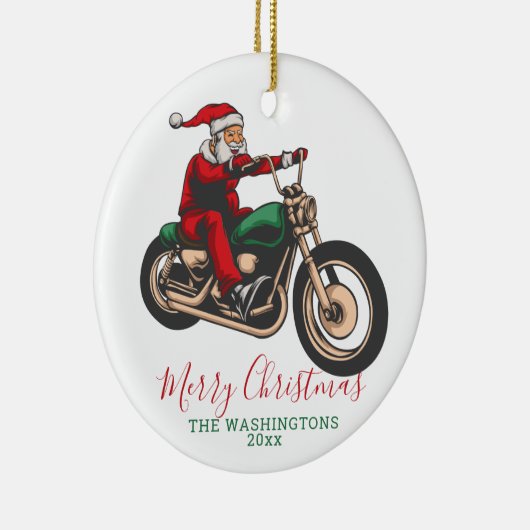 サンタパーソナライズされたバイクもしくは自転車に乗る人クリスマス セラミックオーナメント (右)