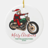 サンタパーソナライズされたバイクもしくは自転車に乗る人クリスマス セラミックオーナメント (裏面)