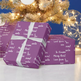 サンタパーソナライズされたパープルのクリスマスラブ ラッピングペーパー