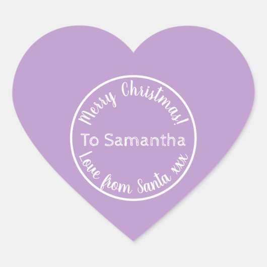 サンタパーソナライズされたパープル薄紫からのクリスマス ハートシール (正面)