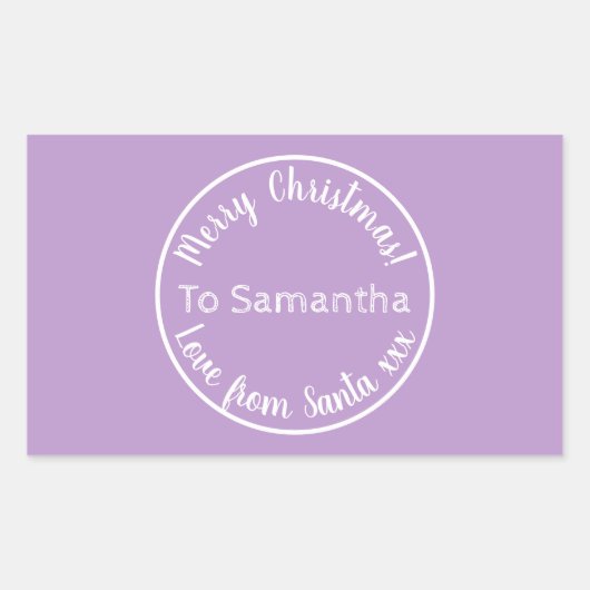 サンタパーソナライズされたパープル薄紫からのクリスマス 長方形シール (正面)