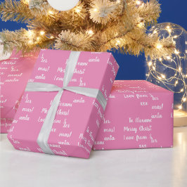 サンタパーソナライズされたピンクのクリスマスの愛 ラッピングペーパー