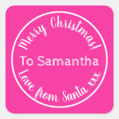 サンタパーソナライズされたホットピンクのクリスマス スクエアシール (正面)