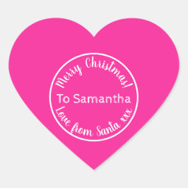 サンタパーソナライズされたホットピンクのクリスマス ハートシール