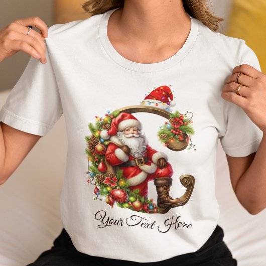 サンタパーソナライズされたモノグラムクリスマスホリデー Tシャツ