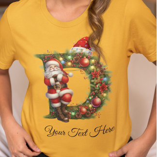 サンタパーソナライズされたモノグラムクリスマスホリデー Tシャツ