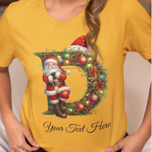 サンタパーソナライズされたモノグラムクリスマスホリデー Tシャツ