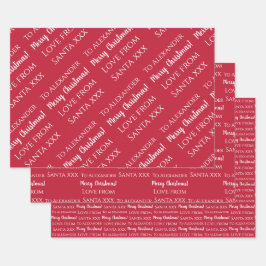 サンタパーソナライズされたレッドから愛の名を呼ぶ ラッピングペーパーシート