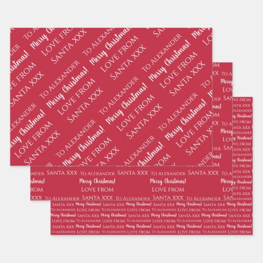 サンタパーソナライズされたレッドから愛の名を呼ぶ ラッピングペーパーシート (セット)
