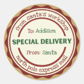 サンタパーソナライズされたーからのステッカー特別配達 ラウンドシール (正面)