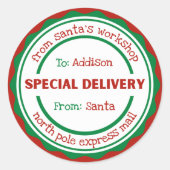 サンタパーソナライズされたーからのステッカー特別配達 ラウンドシール (正面)