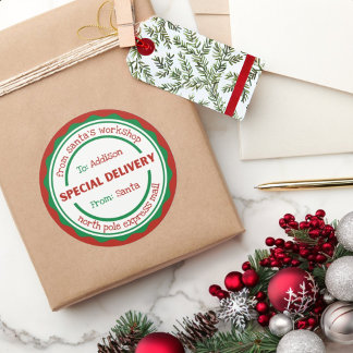 サンタパーソナライズされたーからのステッカー特別配達 ラウンドシール