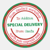 サンタパーソナライズされたーからのステッカー特別配達 ラウンドシール (正面)