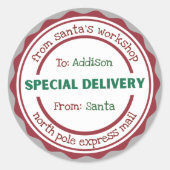 サンタパーソナライズされたーからのステッカー特別配達 ラウンドシール (正面)