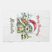 サンタパーソナライズされたーでメリークリスマスカメと名前 キッチンタオル (横)