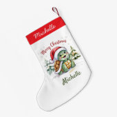 サンタパーソナライズされたーでメリークリスマスカメと名前 スモールクリスマスストッキング (裏面 (吊り時))