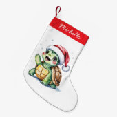 サンタパーソナライズされたーでメリークリスマスカメと名前 スモールクリスマスストッキング (正面 (吊り時))