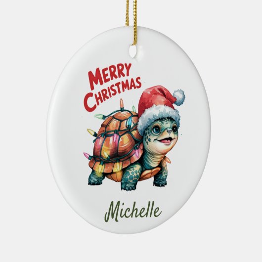 サンタパーソナライズされたーでメリークリスマスカメと名前 セラミックオーナメント (右)