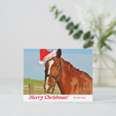 サンタパーソナライズされたー帽をかぶった陽気なクリスマスの馬 ポストカード (スタンド正面)