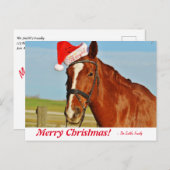 サンタパーソナライズされたー帽をかぶった陽気なクリスマスの馬 ポストカード (正面/裏面)