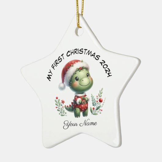 サンタパーソナライズされたー恐竜初めてのクリスマス セラミックオーナメント (左)