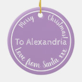 サンタパープルのパーソナライズされた薄紫 セラミックオーナメント (裏面)