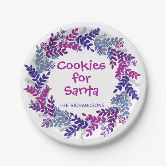 サンタパープルクリスマスリース用Cookie ペーパープレート (正面)