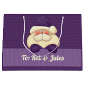 サンタパープルストライプ水玉模様クリスマス ラージペーパーバッグ (正面)